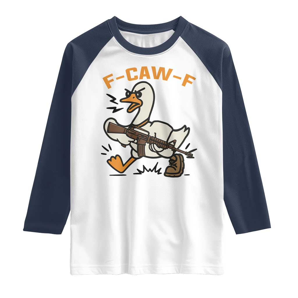 F Caw F Goose With Gun Raglan Shirt Funny Rebellious Gift TS12 White Navy Print Your Wear