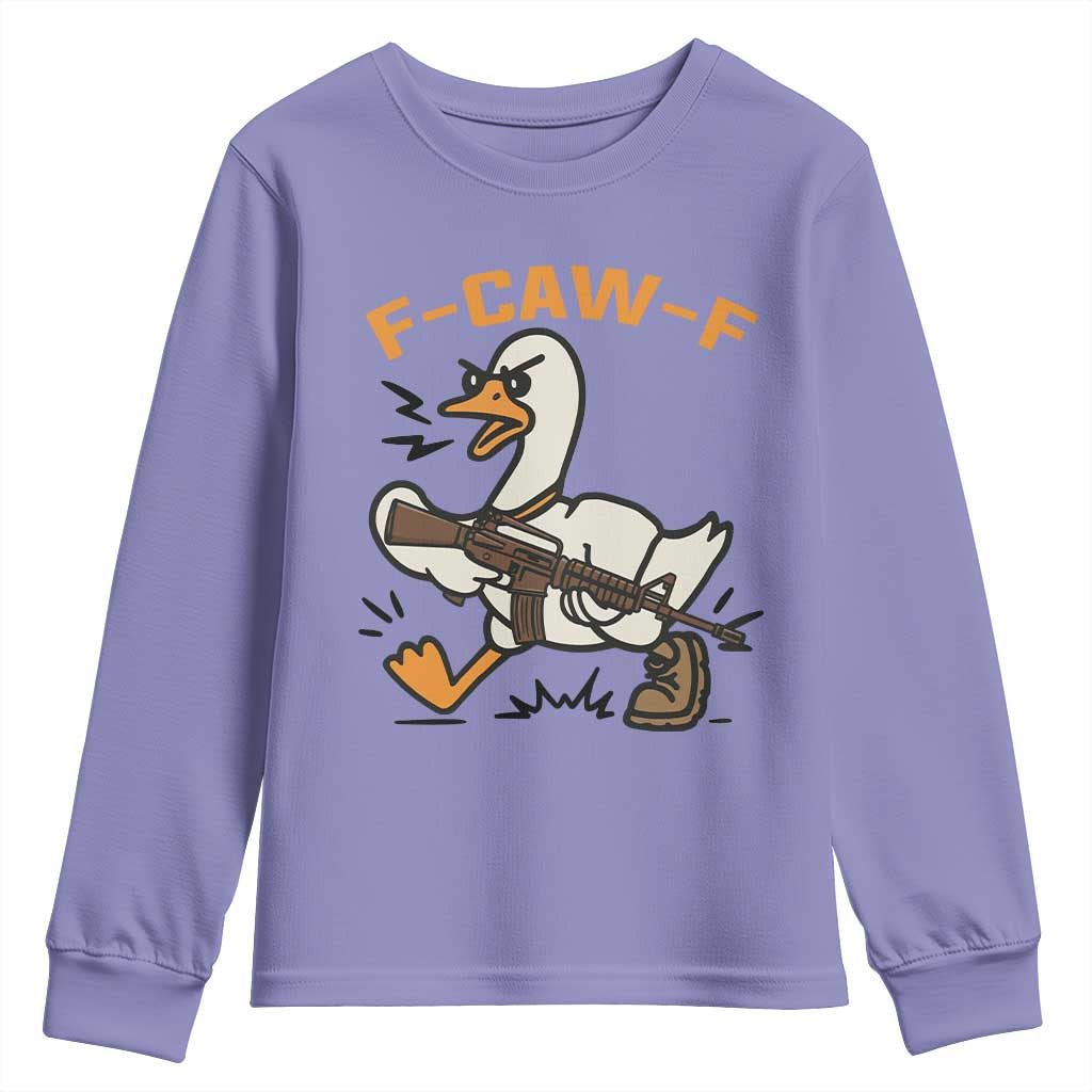 F Caw F Goose With Gun Youth Sweatshirt Funny Rebellious Gift TS12 Violet Print Your Wear