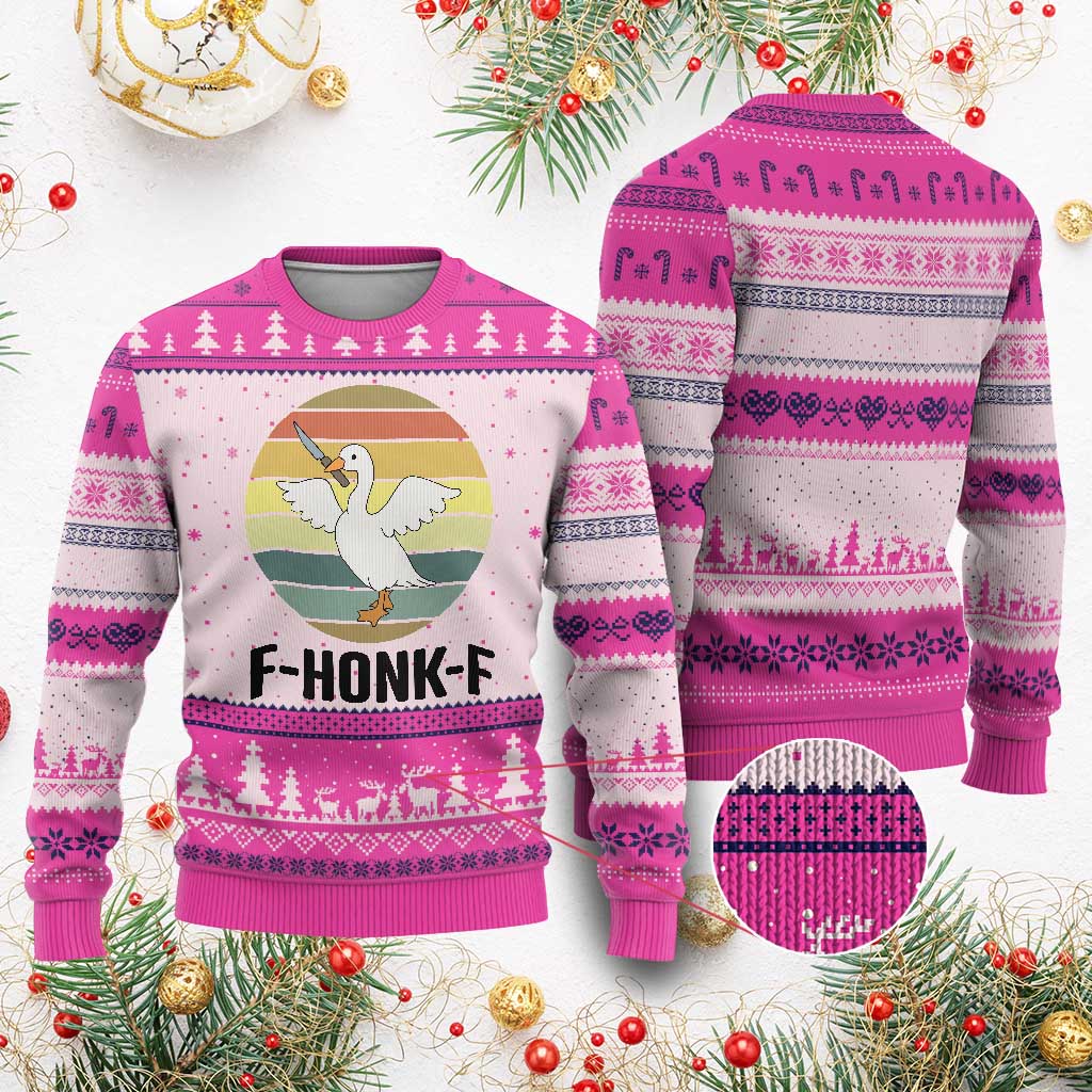 F Honk F Goose With Knife Ugly Christmas Sweater Funny Chaotic Meme Gift TS12 Hot Pink Print Your Wear