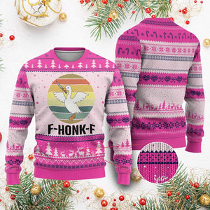 F Honk F Goose With Knife Ugly Christmas Sweater Funny Chaotic Meme Gift TS12 Hot Pink Print Your Wear