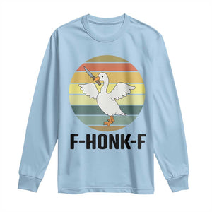 F Honk F Goose With Knife Long Sleeve Shirt Funny Chaotic Meme Gift TS12 Light Blue Print Your Wear