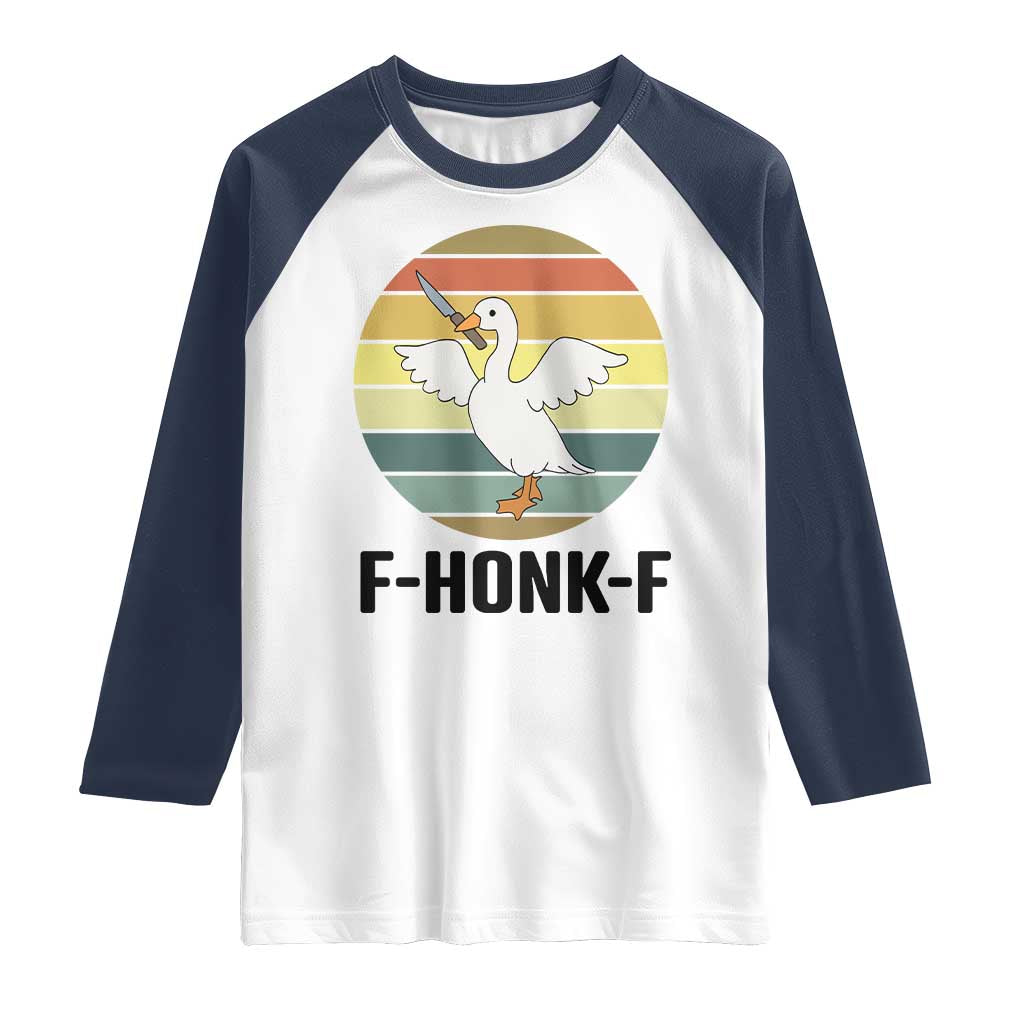 F Honk F Goose With Knife Raglan Shirt Funny Chaotic Meme Gift TS12 White Navy Print Your Wear