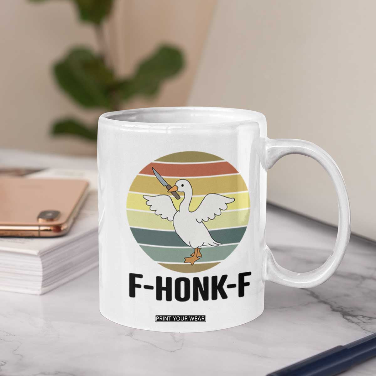 F Honk F Goose With Knife Coffee Mug Funny Chaotic Meme Gift TS12 Print Your Wear