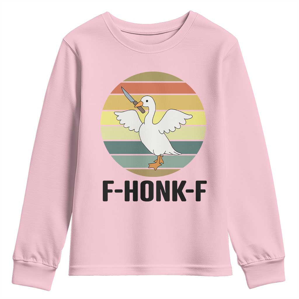 F Honk F Goose With Knife Youth Sweatshirt Funny Chaotic Meme Gift TS12 Light Pink Print Your Wear