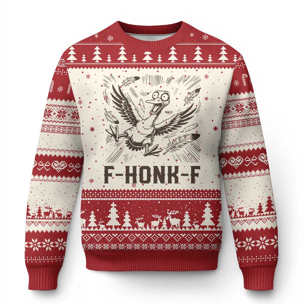 F Honk F Goose Lover Ugly Christmas Sweater Funny Silly Chaotic Gift TS12 Beige Red Print Your Wear