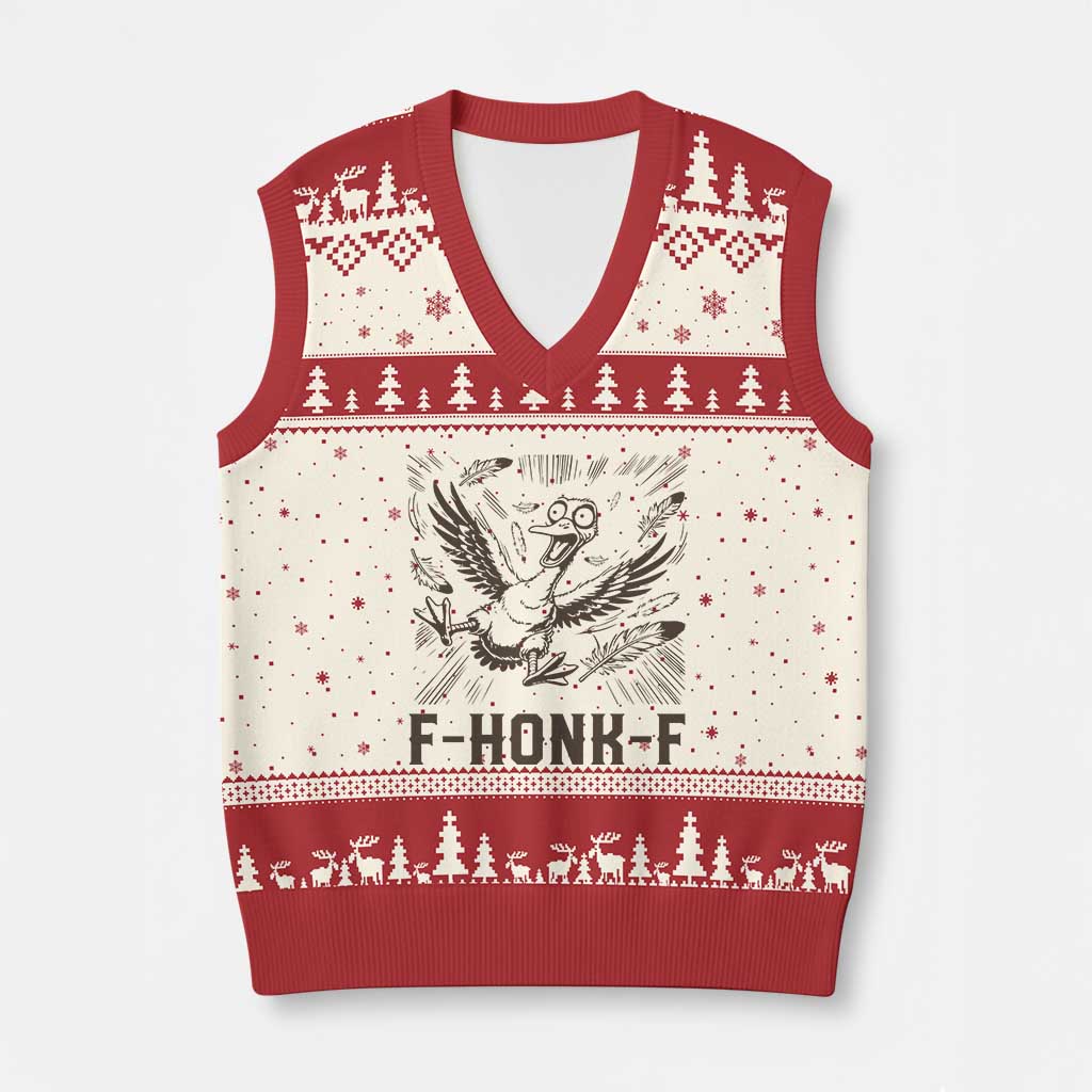 F Honk F Goose Lover V-Neck Knit Sweater Vest Funny Silly Chaotic Gift TS12 Beige Red Print Your Wear