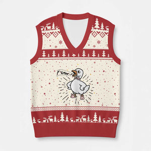 F Caw F Grumpy Goose V-Neck Knit Sweater Vest Funny Attitude Meme Gift TS12 Beige Red Print Your Wear
