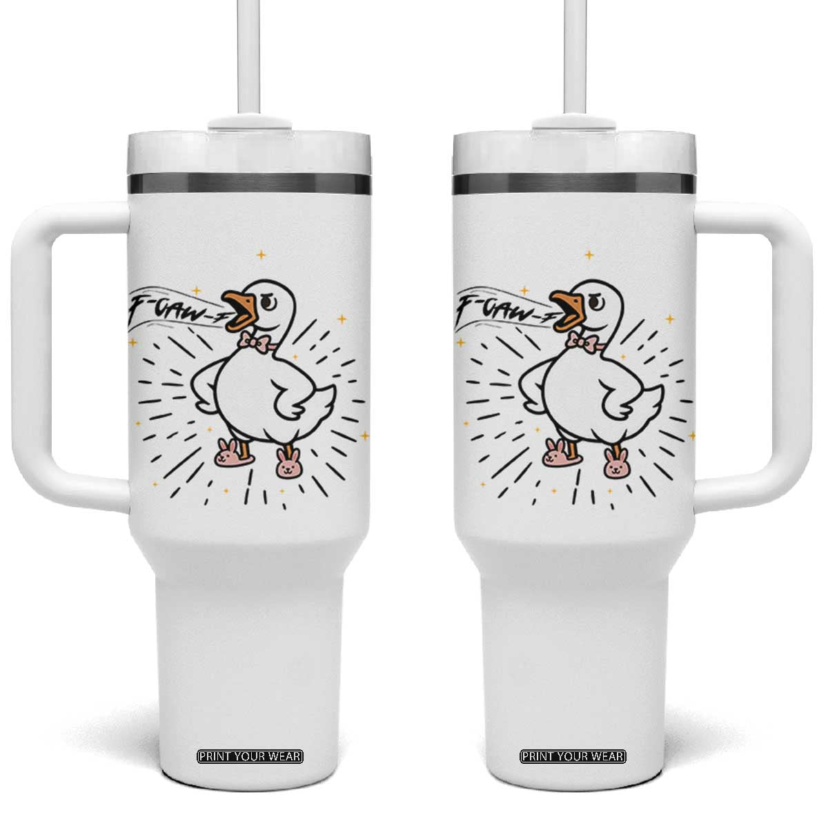 F Caw F Grumpy Goose Tumbler With Handle Funny Attitude Meme Gift TS12 One Size: 40 oz White Print Your Wear