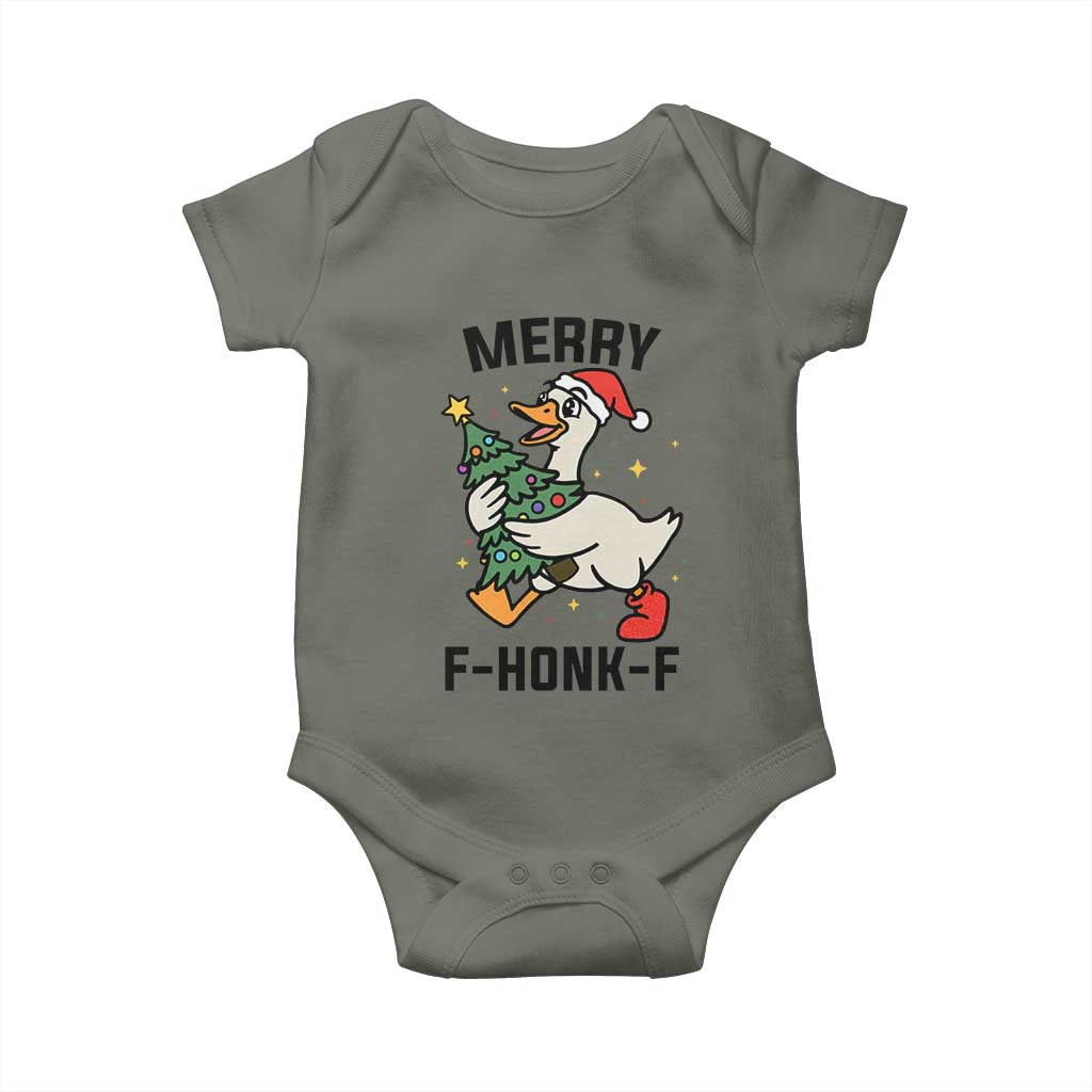 Merry F Caw F Goose Baby Onesie Funny Christmas Gift TS12 Military Green Print Your Wear