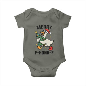 Merry F Caw F Goose Baby Onesie Funny Christmas Gift TS12 Military Green Print Your Wear