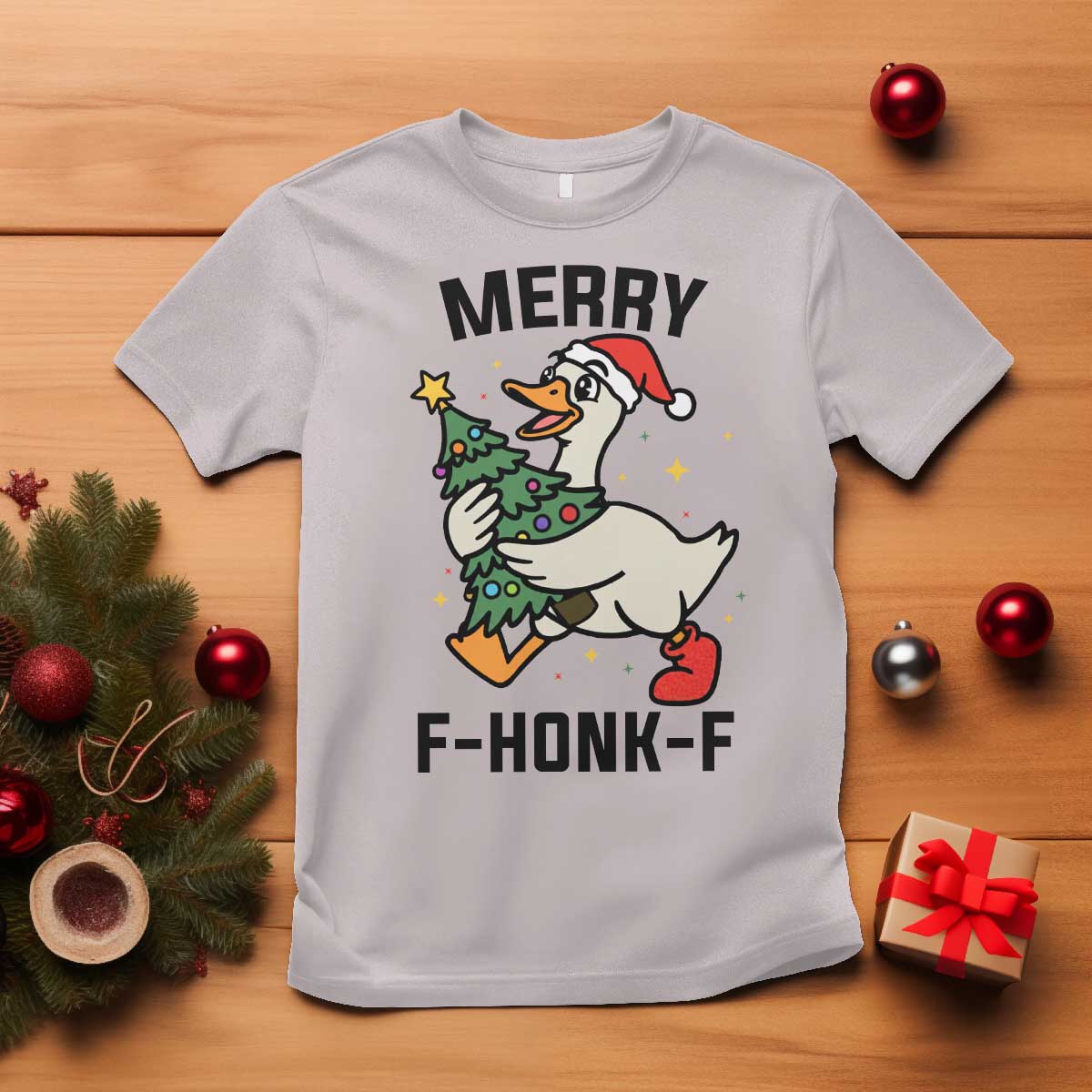 Merry F Caw F Goose T Shirt Funny Christmas Gift TS12 Ice Gray Print Your Wear
