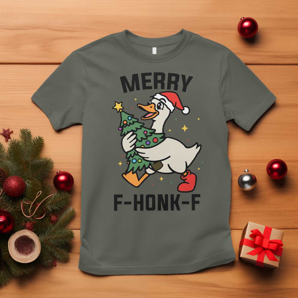 Merry F Caw F Goose T Shirt Funny Christmas Gift TS12 Military Green Print Your Wear