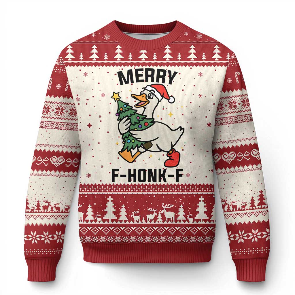 Merry F Caw F Goose Ugly Christmas Sweater Funny Xmas Gift TS12 Beige Red Print Your Wear