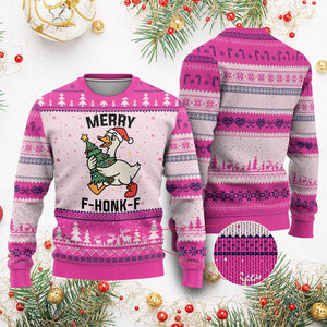 Merry F Caw F Goose Ugly Christmas Sweater Funny Xmas Gift TS12 Hot Pink Print Your Wear
