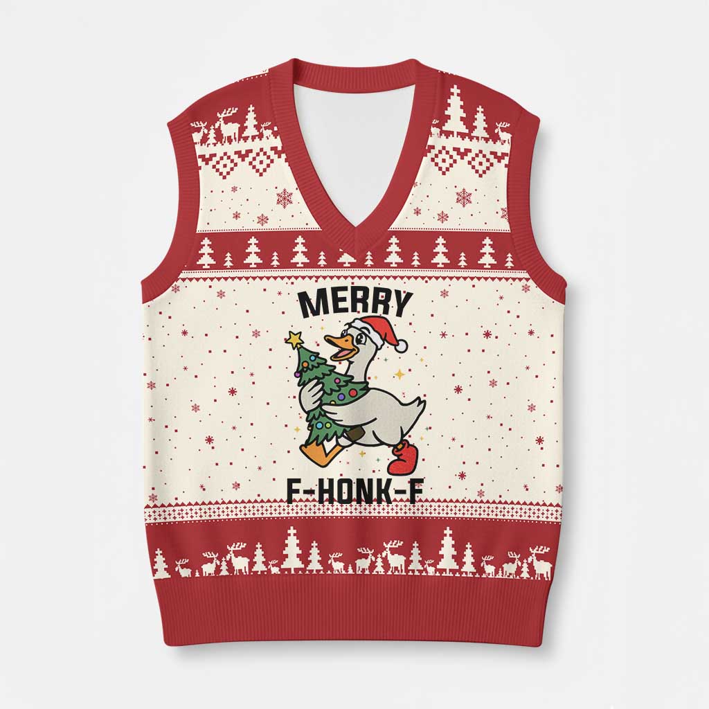 Merry F Caw F Goose V-Neck Knit Sweater Vest Funny Xmas Gift TS12 Beige Red Print Your Wear