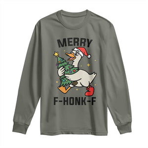 Merry F Caw F Goose Long Sleeve Shirt Funny Christmas Gift TS12 Military Green Print Your Wear