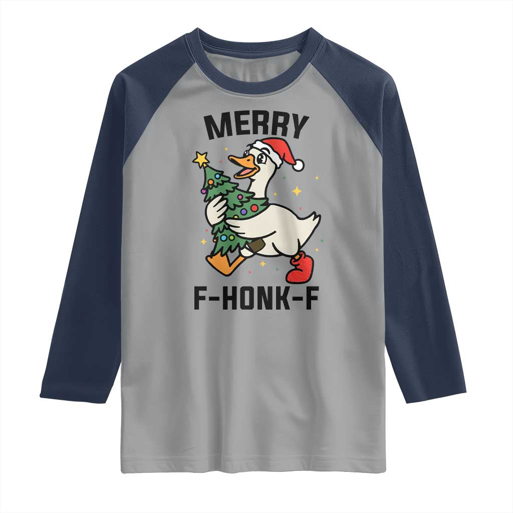 Merry F Caw F Goose Raglan Shirt Funny Christmas Gift TS12 Sport Gray Navy Print Your Wear