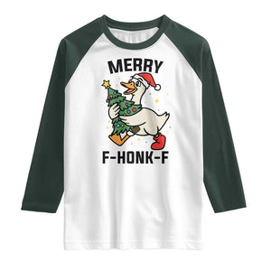 Merry F Caw F Goose Raglan Shirt Funny Christmas Gift TS12 White Dark Forest Green Print Your Wear
