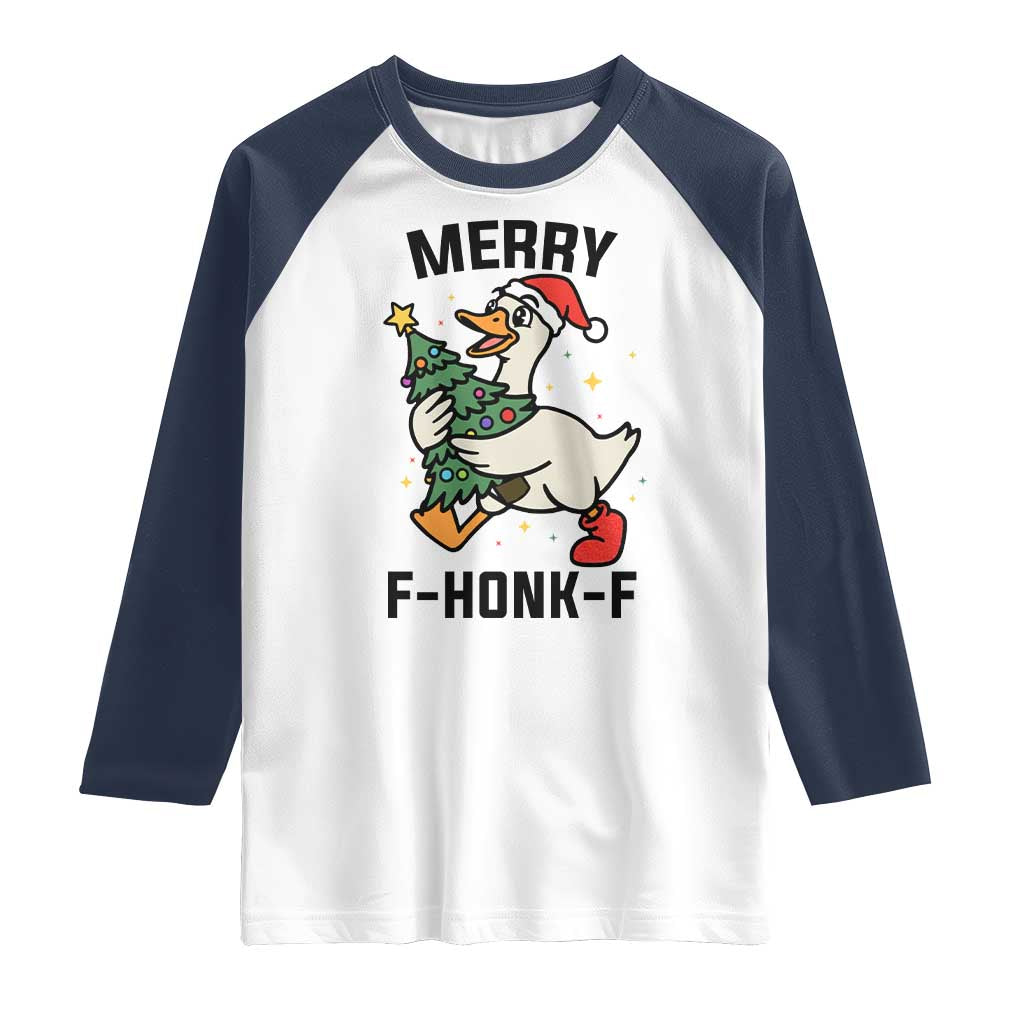 Merry F Caw F Goose Raglan Shirt Funny Christmas Gift TS12 White Navy Print Your Wear