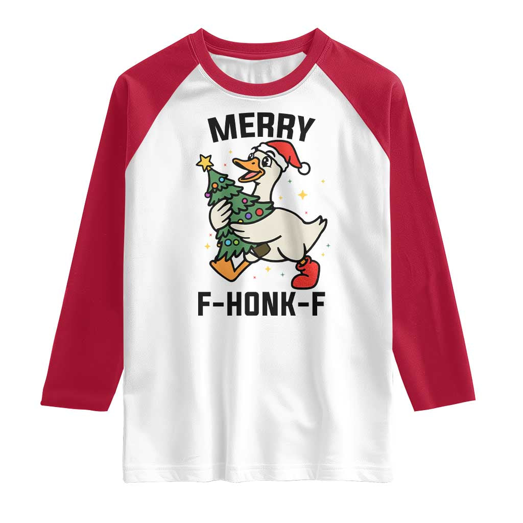 Merry F Caw F Goose Raglan Shirt Funny Christmas Gift TS12 White Red Print Your Wear