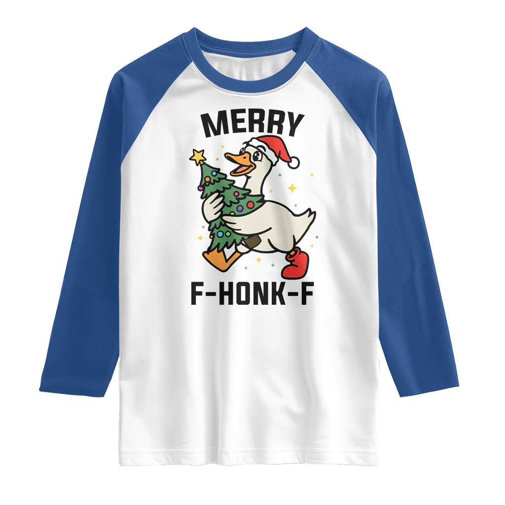 Merry F Caw F Goose Raglan Shirt Funny Christmas Gift TS12 White Royal Print Your Wear
