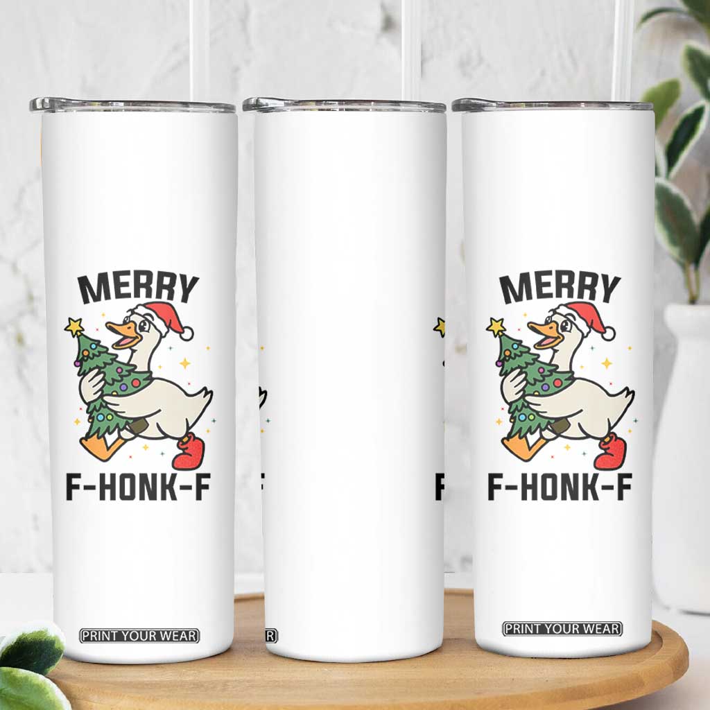 Merry F Caw F Goose Skinny Tumbler Funny Christmas Gift - Print Your Wear