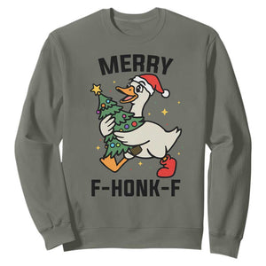 Merry F Caw F Goose Sweatshirt Funny Christmas Gift TS12 Military Green Print Your Wear