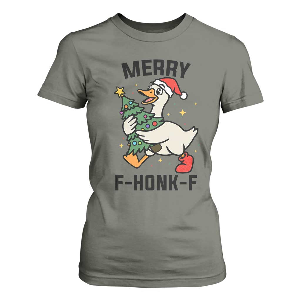 Merry F Caw F Goose T Shirt For Women Funny Christmas Gift TS12 Military Green Print Your Wear