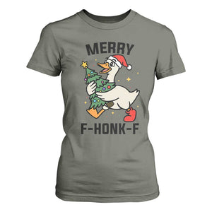 Merry F Caw F Goose T Shirt For Women Funny Christmas Gift TS12 Military Green Print Your Wear