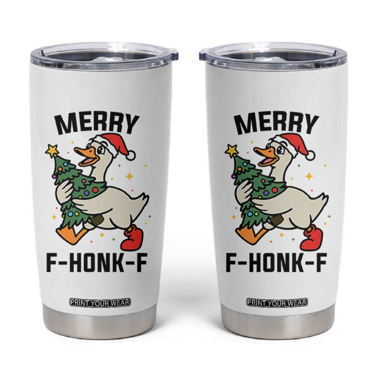 Merry F Caw F Goose Tumbler Cup Funny Christmas Gift - Print Your Wear