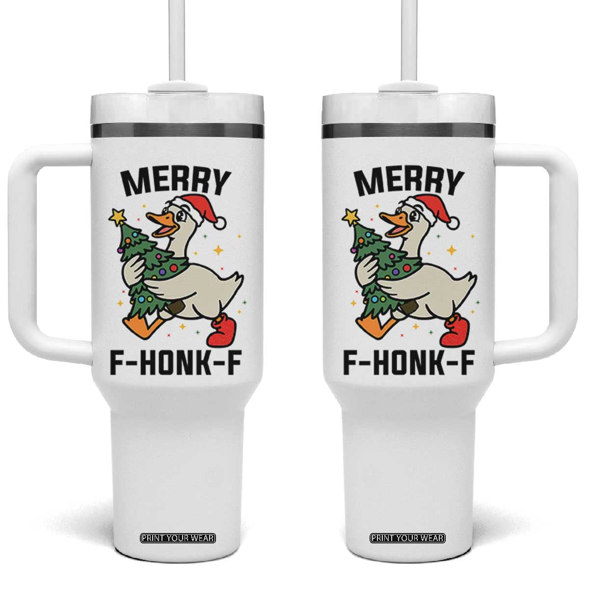 Merry F Caw F Goose Tumbler With Handle Funny Christmas Gift - Print Your Wear
