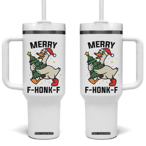 Merry F Caw F Goose Tumbler With Handle Funny Christmas Gift - Print Your Wear