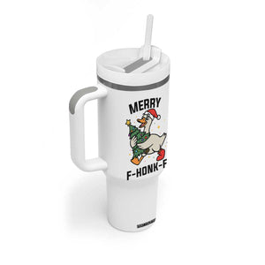 Merry F Caw F Goose Tumbler With Handle Funny Christmas Gift - Print Your Wear