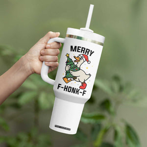 Merry F Caw F Goose Tumbler With Handle Funny Christmas Gift - Print Your Wear