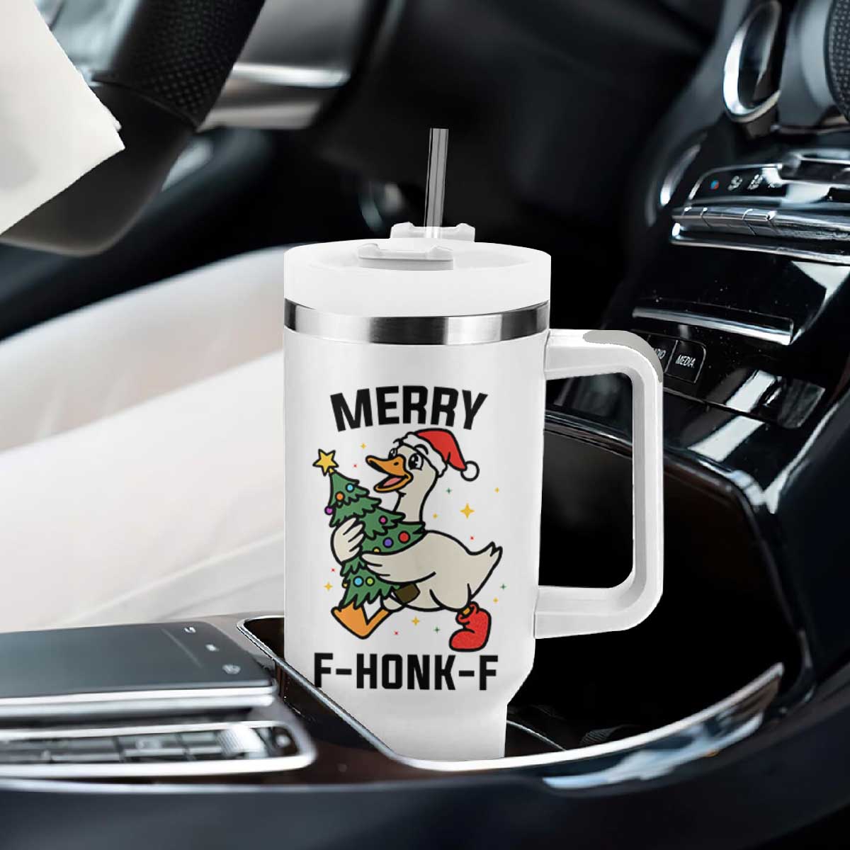 Merry F Caw F Goose Tumbler With Handle Funny Christmas Gift - Print Your Wear