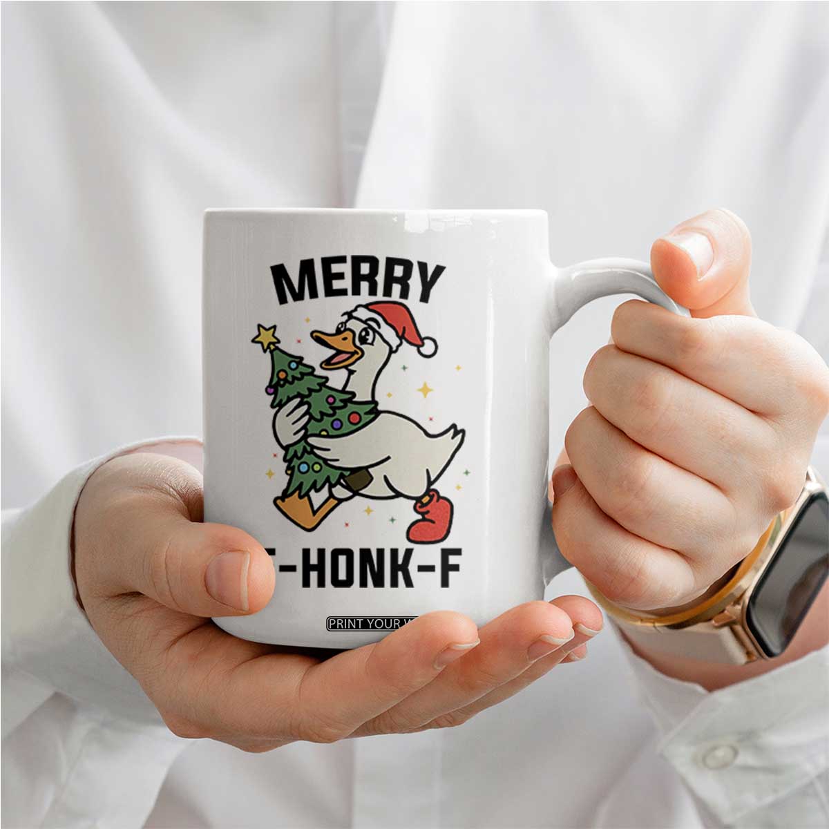Merry F Caw F Goose Coffee Mug Funny Christmas Gift - Print Your Wear