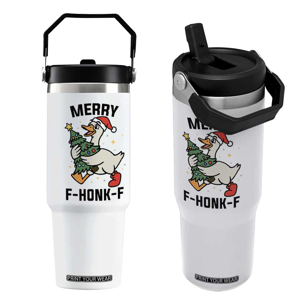 Merry F Caw F Goose Flip Straw Tumbler Funny Christmas Gift - Print Your Wear