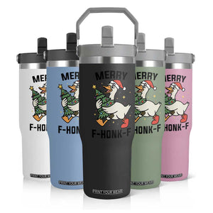 Merry F Caw F Goose Flip Straw Tumbler Funny Christmas Gift - Print Your Wear