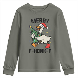 Merry F Caw F Goose Youth Sweatshirt Funny Christmas Gift TS12 Military Green Print Your Wear