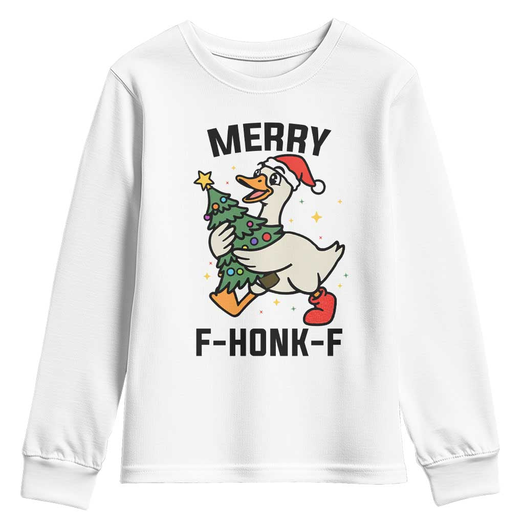 Merry F Caw F Goose Youth Sweatshirt Funny Christmas Gift - Print Your Wear