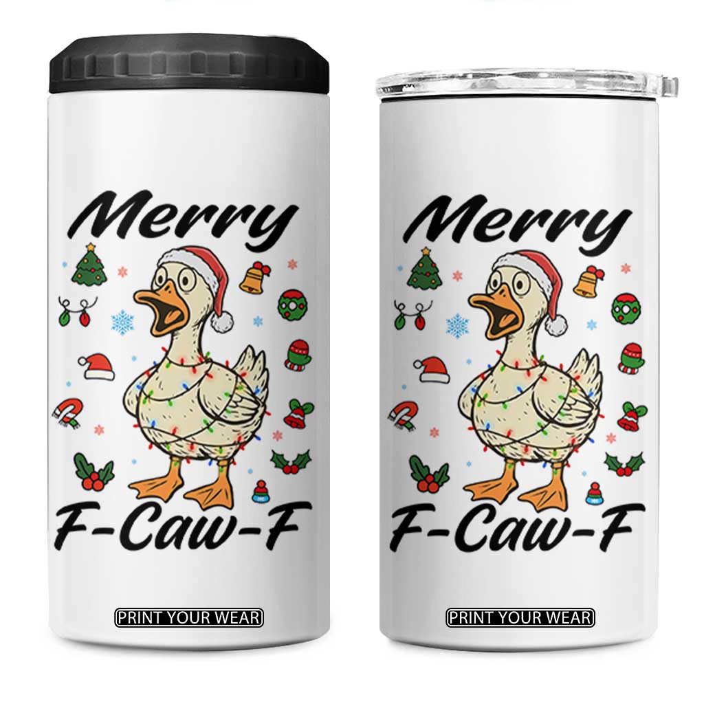 Merry F Caw F Goose 4 in 1 Can Cooler Tumbler Funny Rebellious Christmas Gift - Print Your Wear