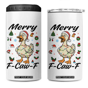 Merry F Caw F Goose 4 in 1 Can Cooler Tumbler Funny Rebellious Christmas Gift - Print Your Wear