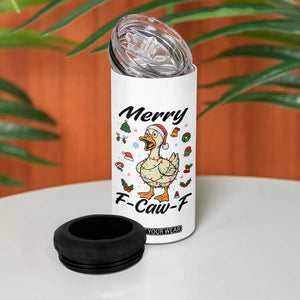 Merry F Caw F Goose 4 in 1 Can Cooler Tumbler Funny Rebellious Christmas Gift - Print Your Wear