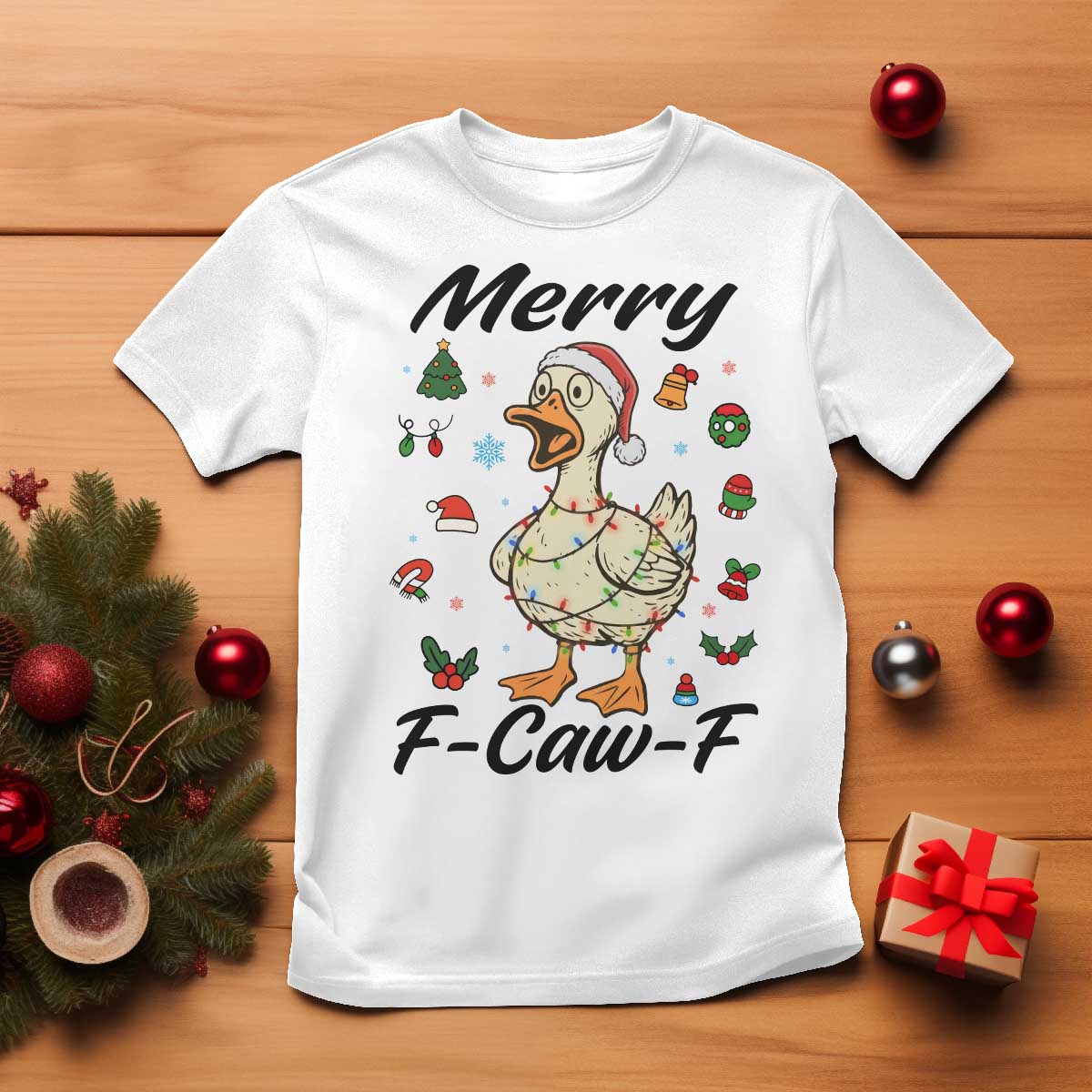 Merry F Caw F Goose T Shirt Funny Rebellious Christmas Gift TS12 White Print Your Wear