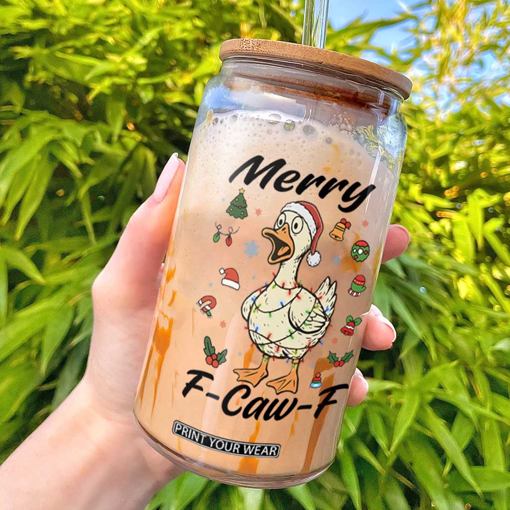 Merry F Caw F Goose Glass Can Funny Rebellious Christmas Gift - Print Your Wear
