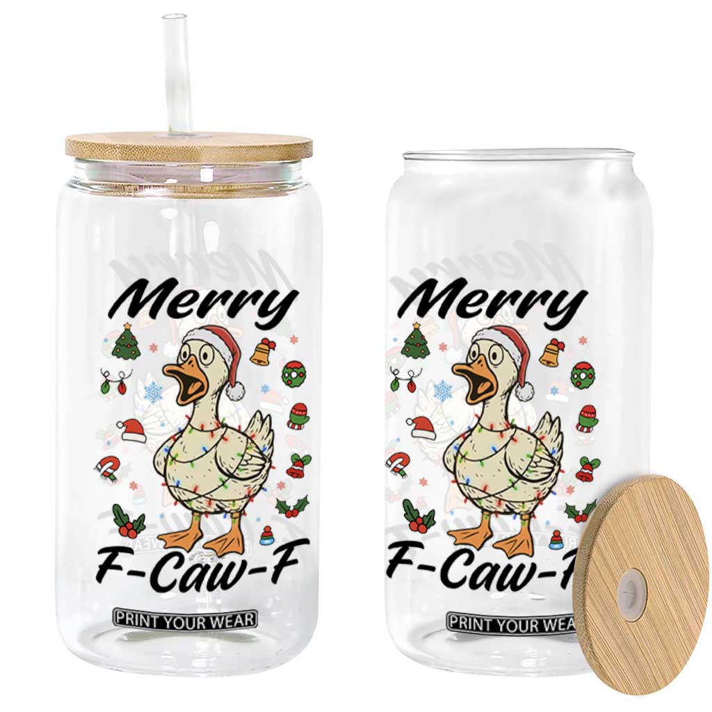 Merry F Caw F Goose Glass Can Funny Rebellious Christmas Gift - Print Your Wear
