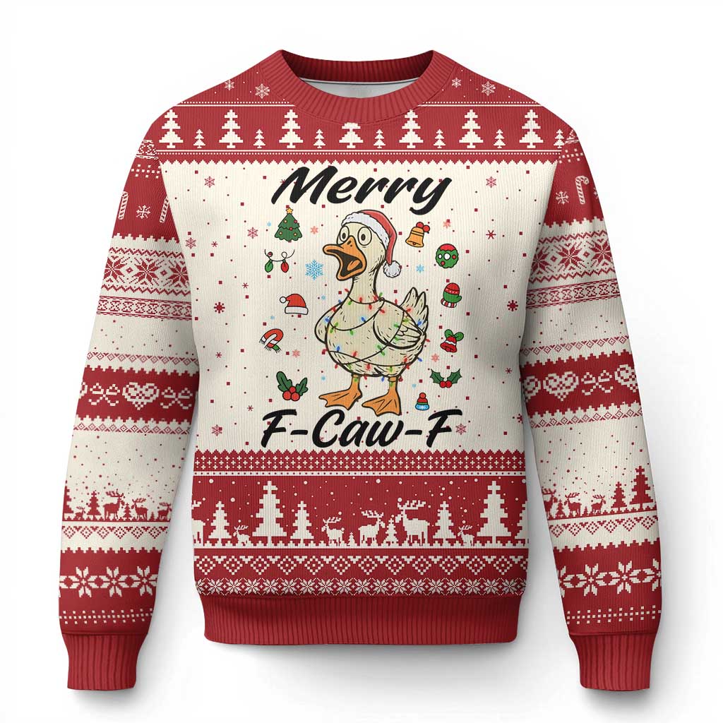 Merry F Caw F Goose Ugly Christmas Sweater Funny Rebellious Xmas Gift TS12 Beige Red Print Your Wear