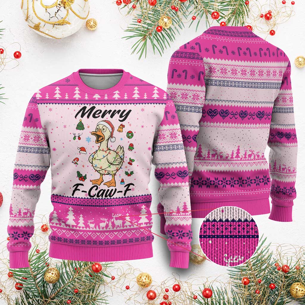 Merry F Caw F Goose Ugly Christmas Sweater Funny Rebellious Xmas Gift TS12 Hot Pink Print Your Wear