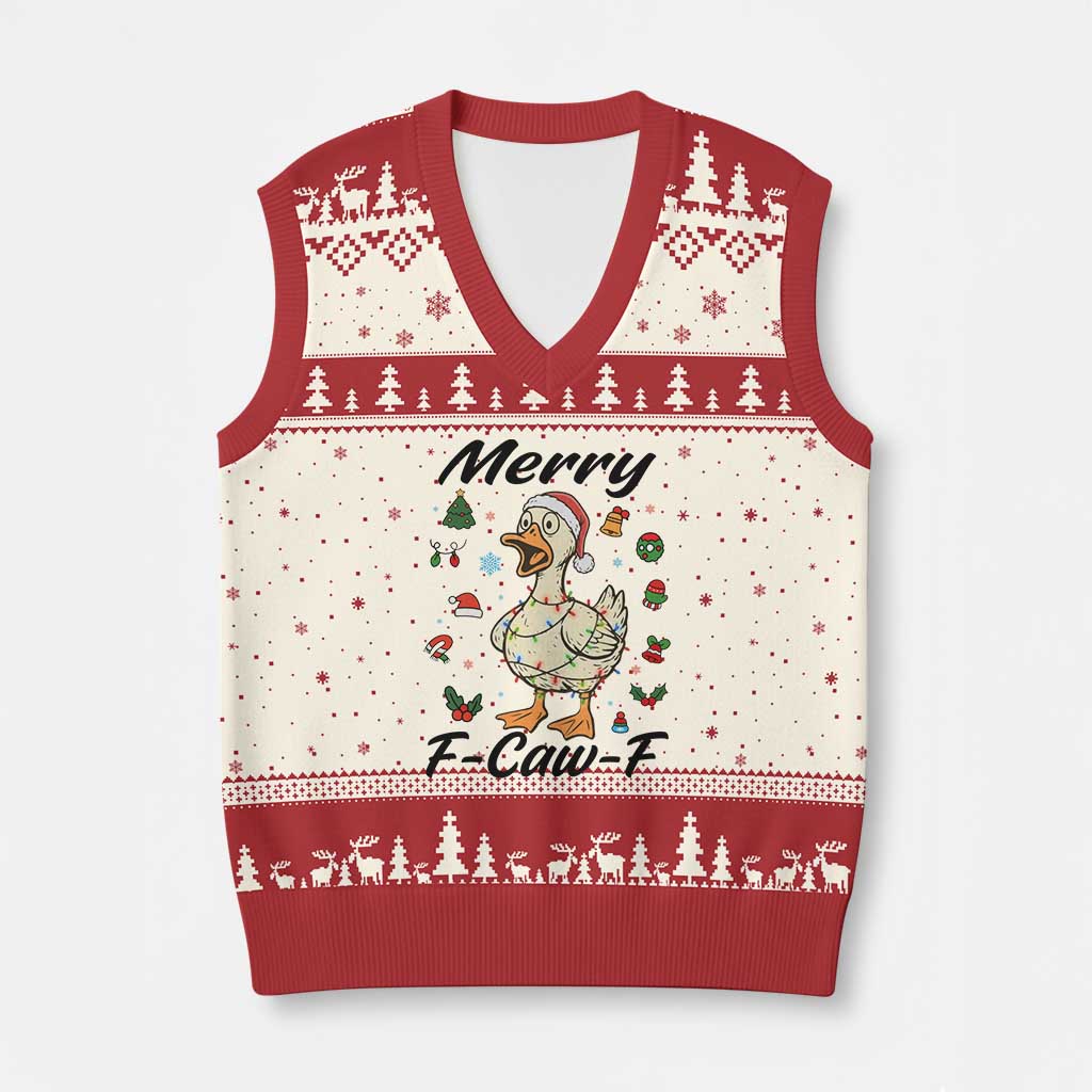 Merry F Caw F Goose V-Neck Knit Sweater Vest Funny Rebellious Xmas Gift TS12 Beige Red Print Your Wear