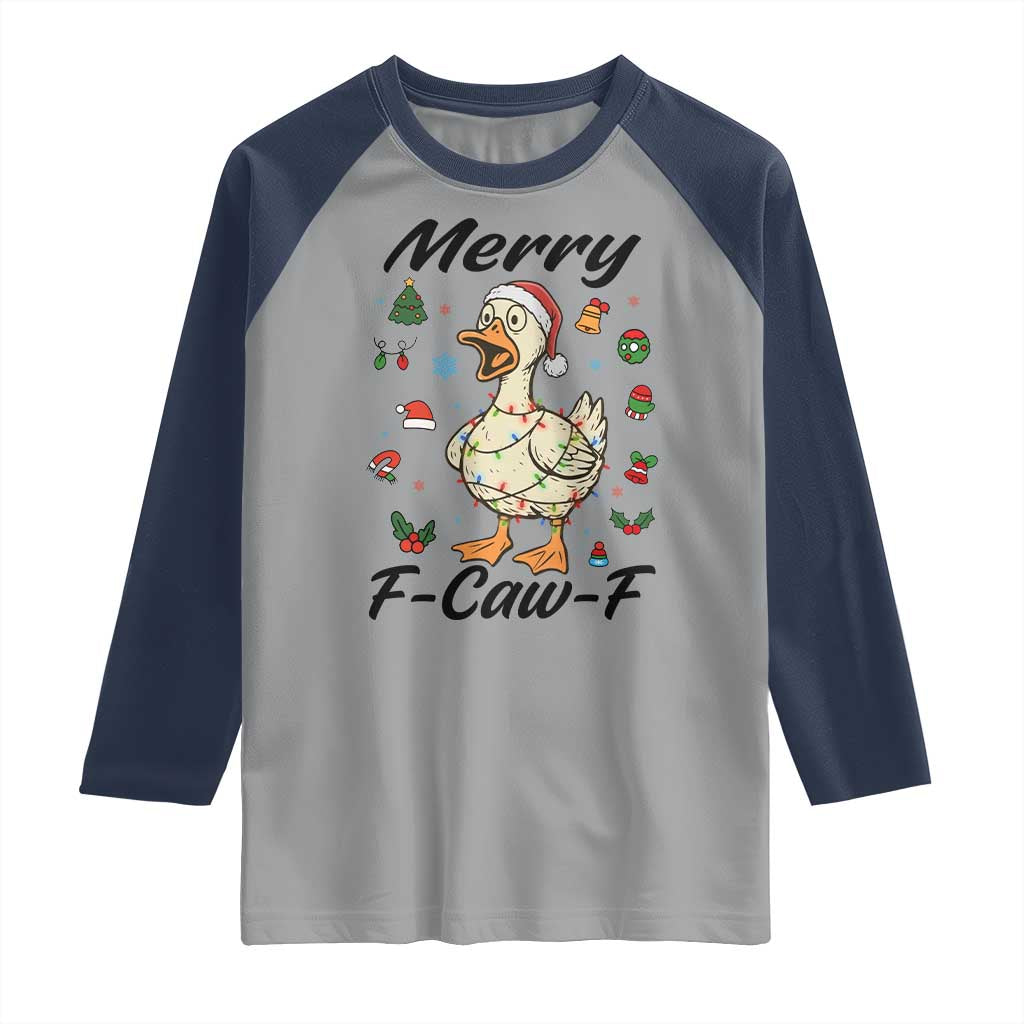 Merry F Caw F Goose Raglan Shirt Funny Rebellious Christmas Gift TS12 Sport Gray Navy Print Your Wear